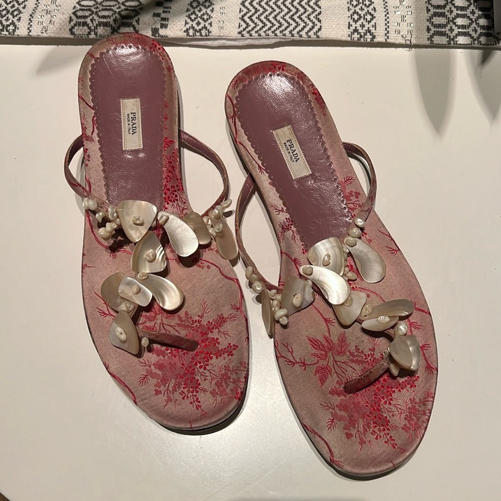 Prada shell silk sandals